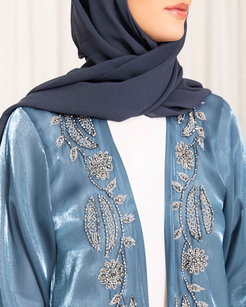 Blue Shimmer Embroidered Abaya