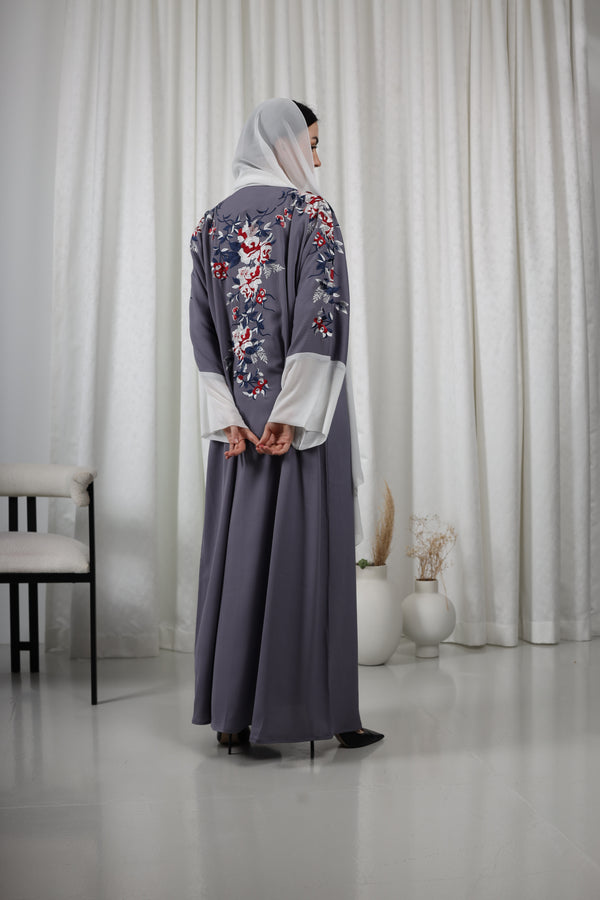 Lilac Embroidered Two Piece Abaya