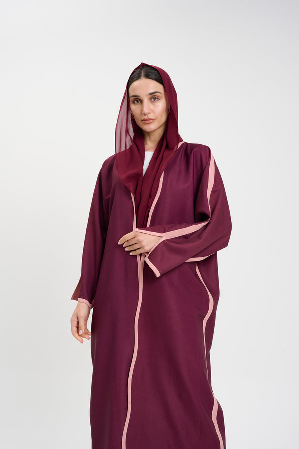 TWO TONE ABAYA - BURGUNDY