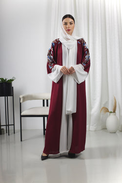 Maroon Embriodered Two Piece Abaya