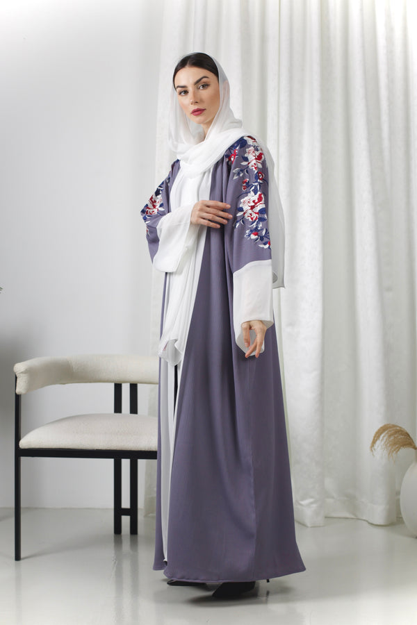 Lilac Embroidered Two Piece Abaya
