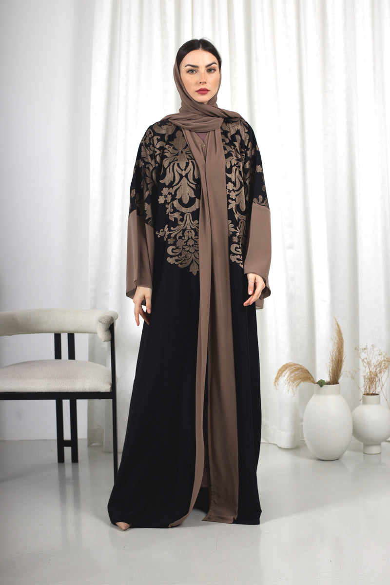 Black Embroidered Two Piece Abaya