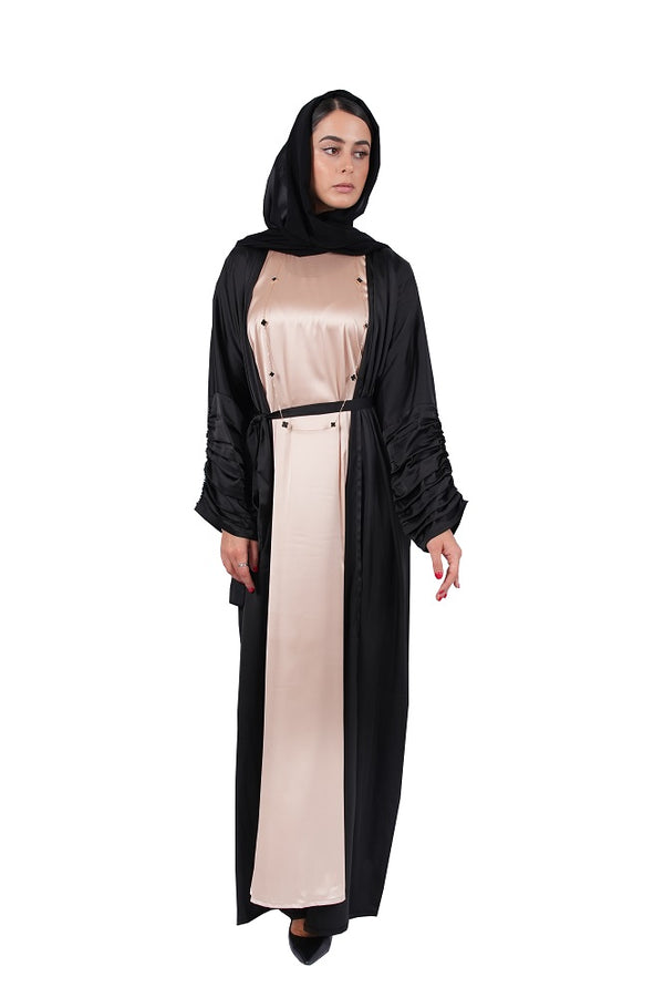 Silk Abaya with Ruched Sleeves