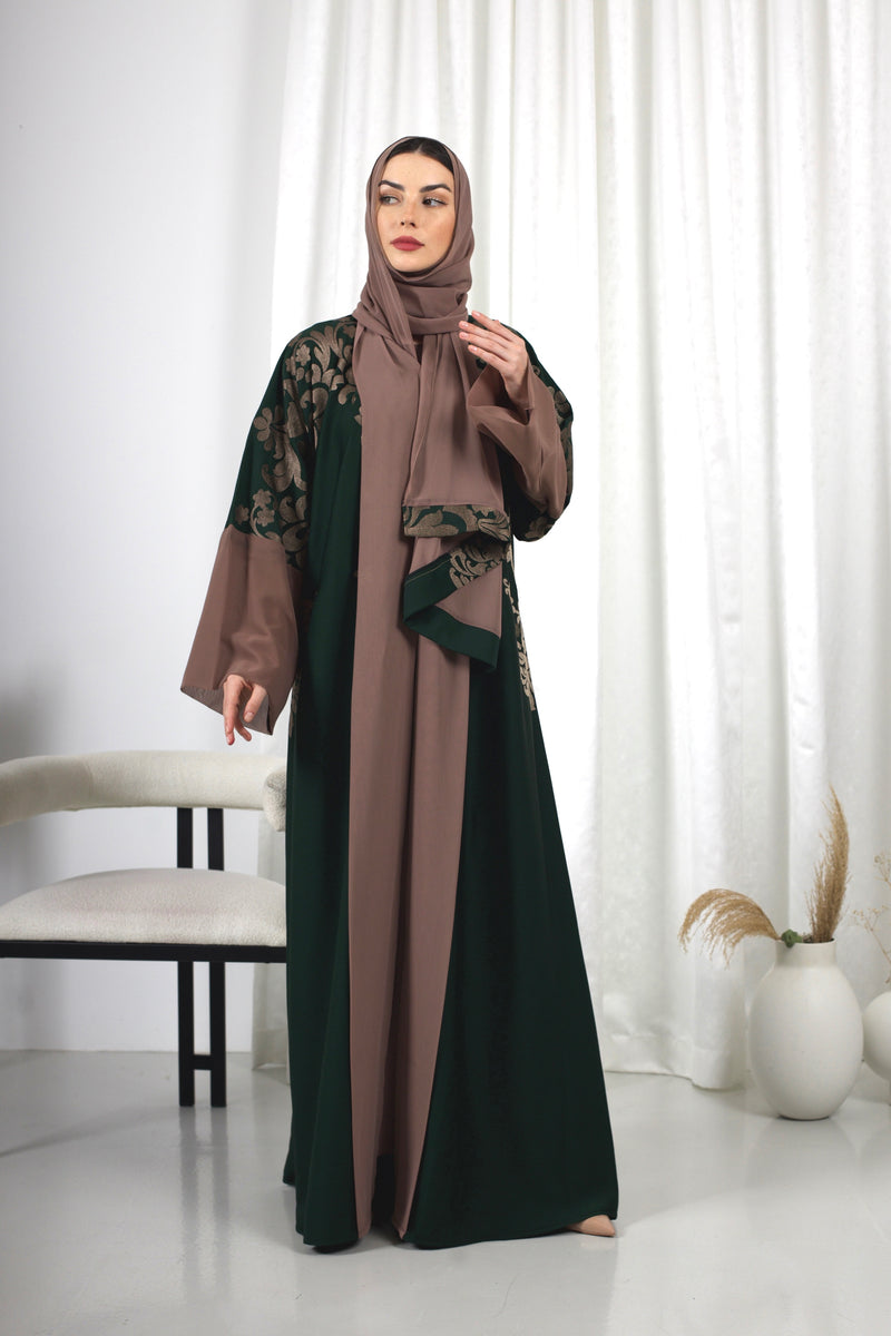 Green Embroidered Two Piece Abaya
